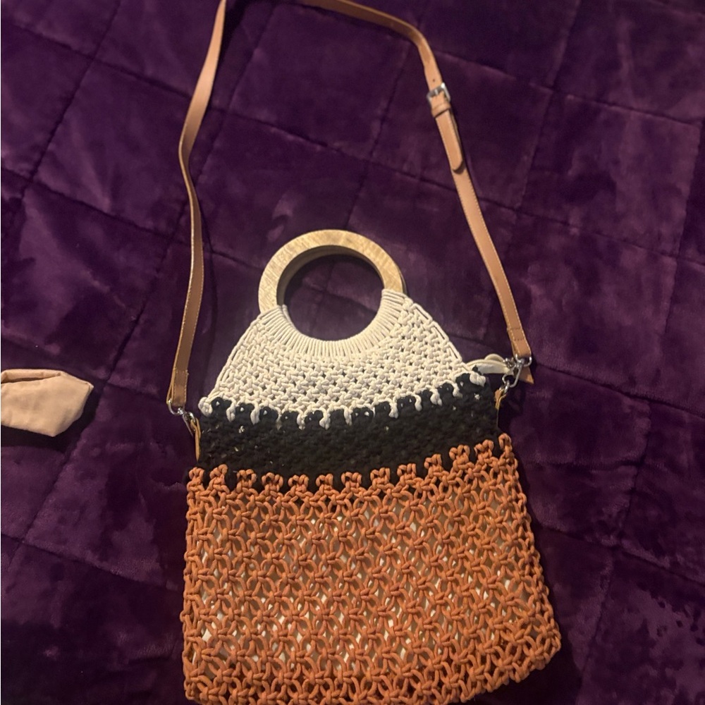 Stylish Tan and Black Crochet Women's Bag